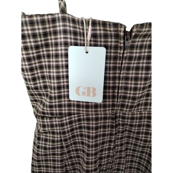 GB Juniors M Brown and Pink Plaid Mini Dress with Square Neck and a Notch Front - Picture 5 of 7